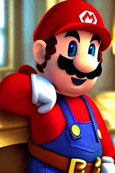 Prompt: “ very very intricate photorealistic photo of a realistic human version of super mario wearing his red cap in an episode of game of thrones, photo is in focus with detailed atmospheric lighting, award - winning details ”