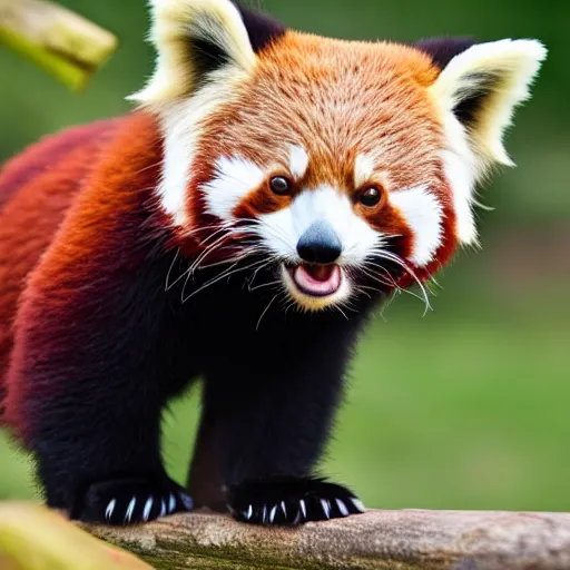 Prompt: An red panda eating an icecream, Canon EOS R3, f/1.4, ISO 200, 1/160s, 8K, RAW, unedited, symmetrical balance, in-frame