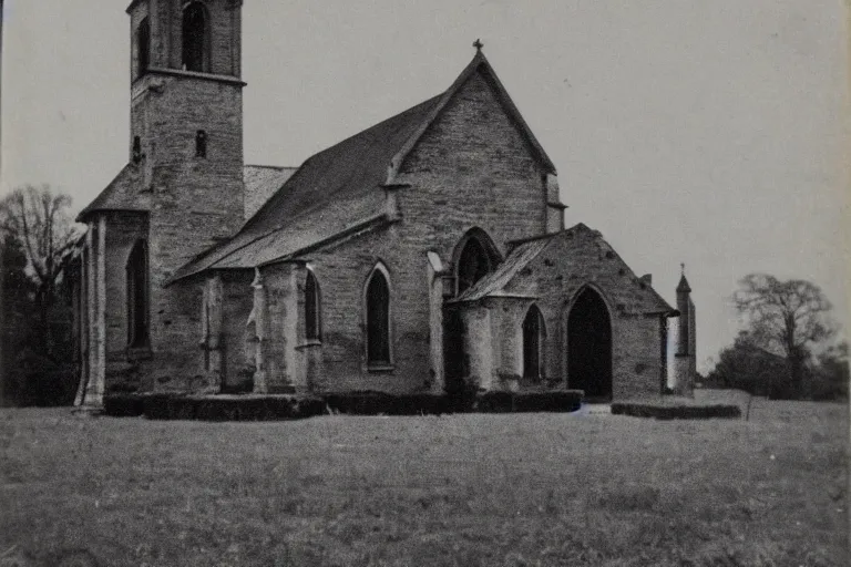 Image similar to vintage photo of an old haunted church, eerie, nostalgic, horror