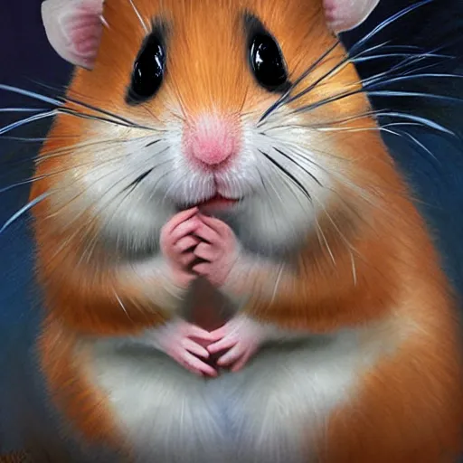 Prompt: smilling hamster, artwork by steve henderson