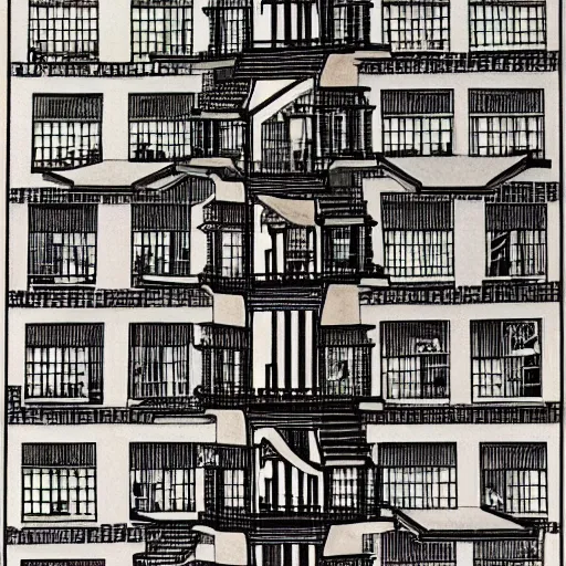 Image similar to high school, mc escher painting