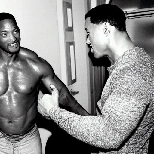 Prompt: will smith slapping dwayne the rock johnson