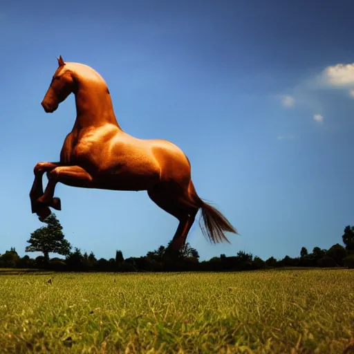 Prompt: a horse hovering above the ground