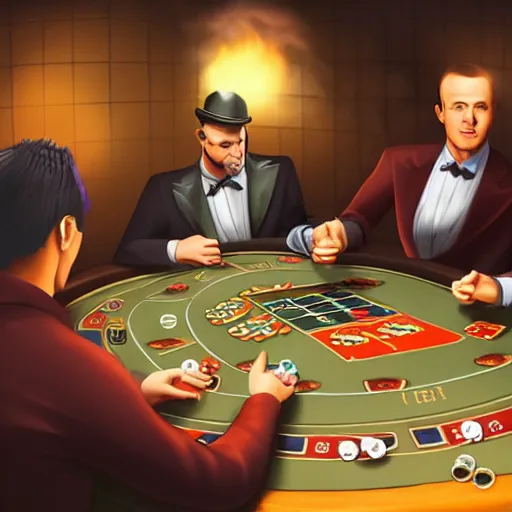 Image similar to amongus playing poker in a smokey barroom