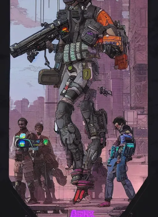 Image similar to apex legends cyberpunk athletic hired gun. concept art by james gurney and mœbius. gorgeous face.