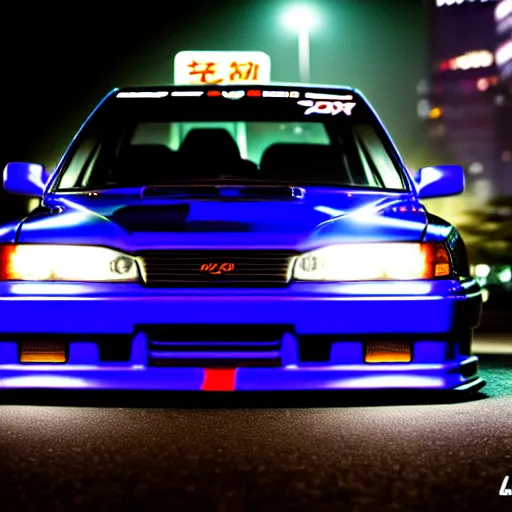 Prompt: a car JZX100 turbo drift at illegal car meet, shibuya prefecture, midnight mist streetlights, color grade, photorealistic, highly detailed wheels, highly detailed