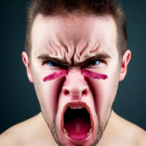 Image similar to a stock photo of an extremely angry pink - faced man