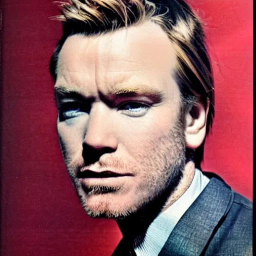 Image similar to “Ewan McGregor portrait, color vintage magazine illustration 1950”