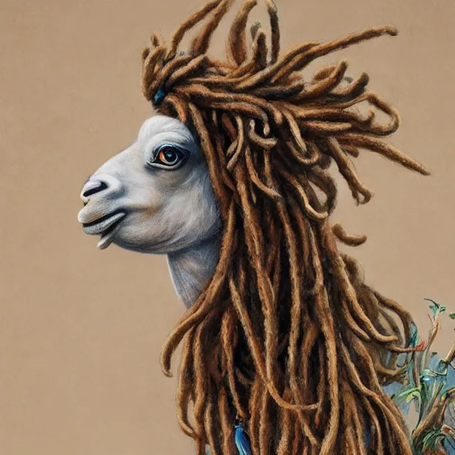 Image similar to llama with dreadlocks, by mandy jurgens, ernst haeckel, by hsiao, james jean