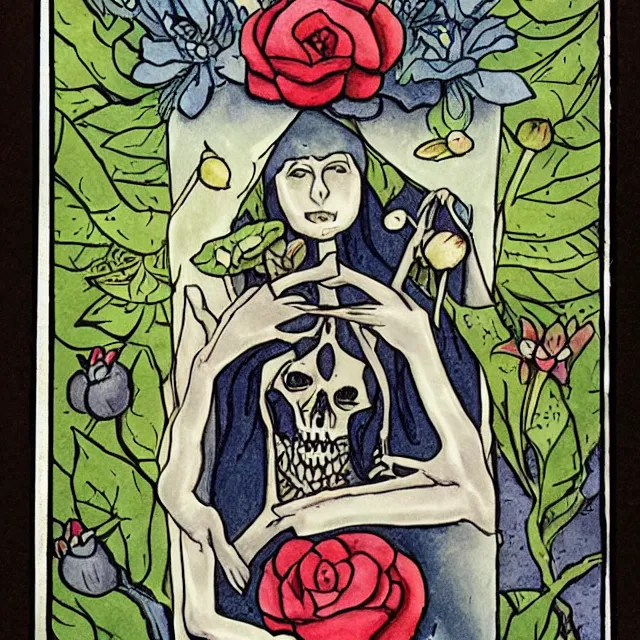 Prompt: life and death tarot card illustration