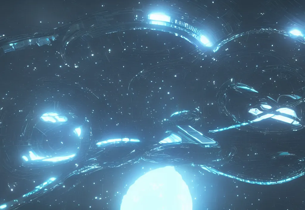 Prompt: a futuristic snake spaceship made on fiber optic in space, cinematic, unreal engine 5