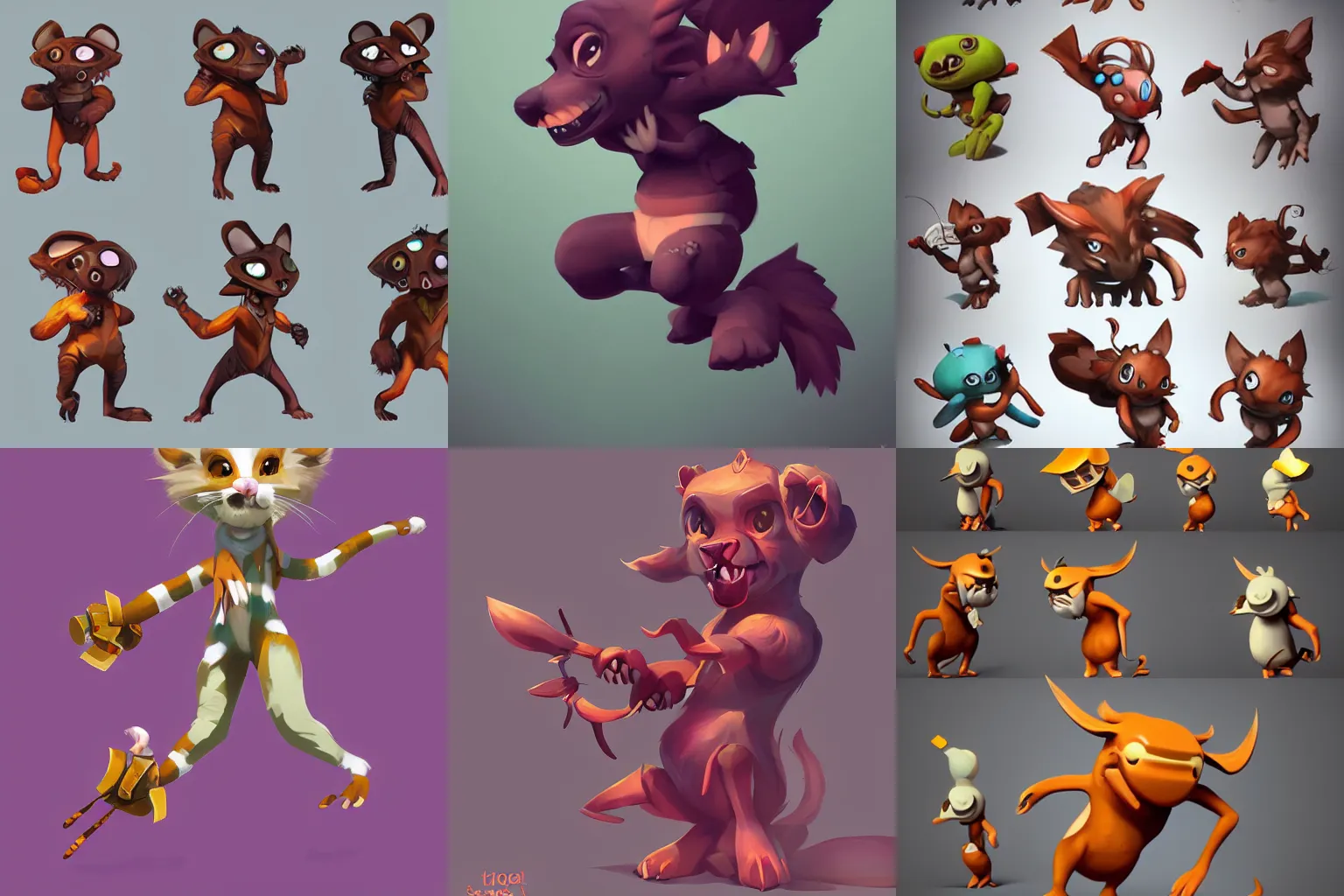 Prompt: stylized cute creature character design, dynamic pose, stunning illustration trending on artstation