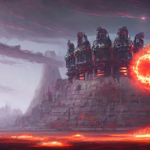 Image similar to an atomic nuclear fission temple by greg rutkowski and ross tran