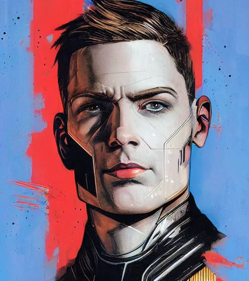 Prompt: portrait of a male android, by DC comics and Sandra Chevrier