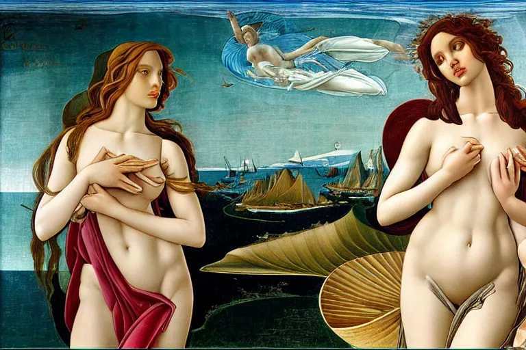Prompt: Angelina Jolie as The Birth of Venus by Botticelli, highly detailed, trending on artstation, award winning, H 768