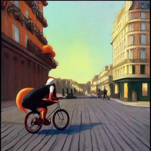 Prompt: cthulhu riding a bike in paris. edward hopper. faithfully depicted, sharp focus, global illumination, radiant light, detailed and intricate environment, trending on artstation