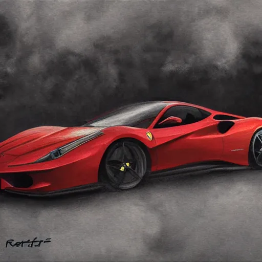 Image similar to ferrari scene drawn by greg rutkowski