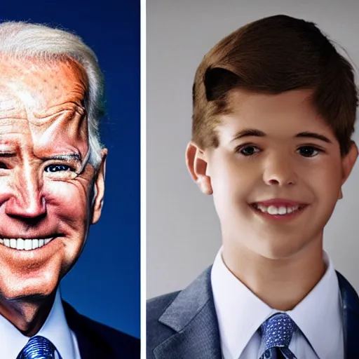 Image similar to A portrait photo of joe biden teams up with a teenage joe biden, perfect faces, 50 mm, award winning photography