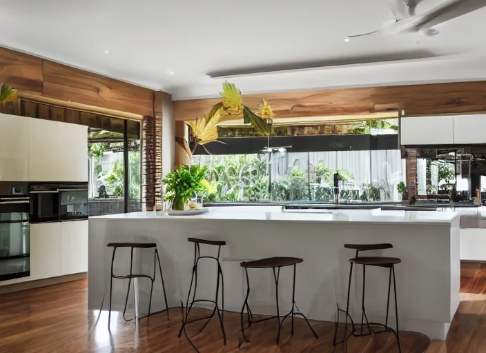 Image similar to luxurious cannabis kitchen in australian suburban everyday life, charming and tranquil