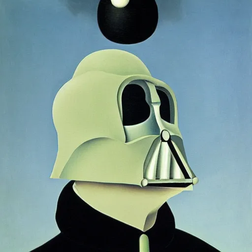 Image similar to portrait of darth vader smelling a flower, painting by rene magritte, high detail, high resolution