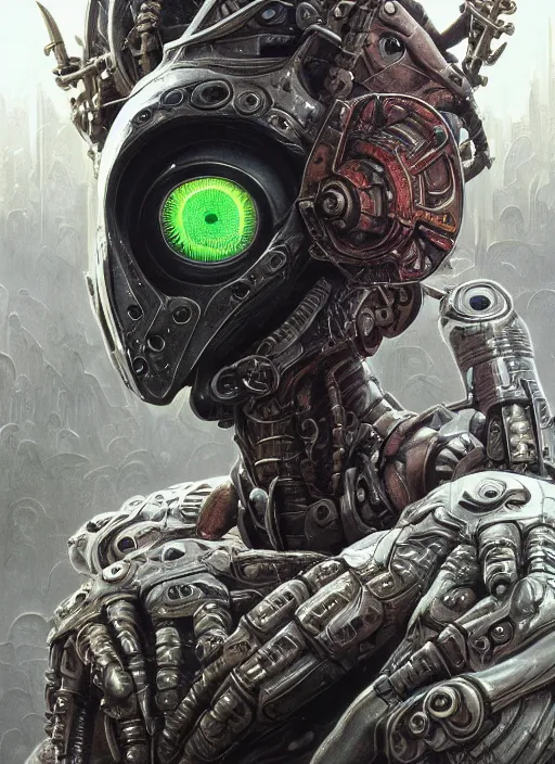 Image similar to cybernetic cyberpunk mf doom reptile eyes, metal skin. intricate, elegant, highly detailed, centered, digital painting, artstation, concept art, smooth, sharp focus, illustration, artgerm, tomasz alen kopera, peter mohrbacher, donato giancola, joseph christian leyendecker, wlop, frank frazetta