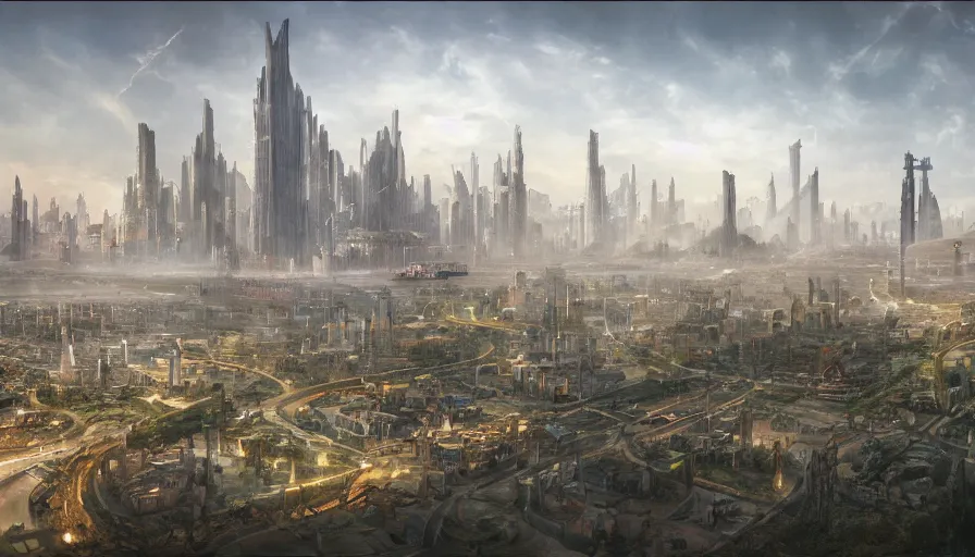 Prompt: matte painting of an utopian city