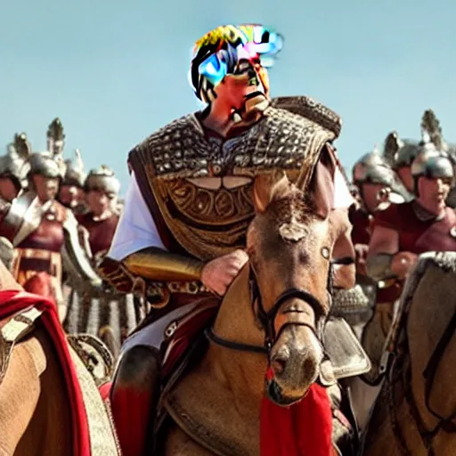 Prompt: still of Donald Trump as Maximus in Gladiator remake 2029