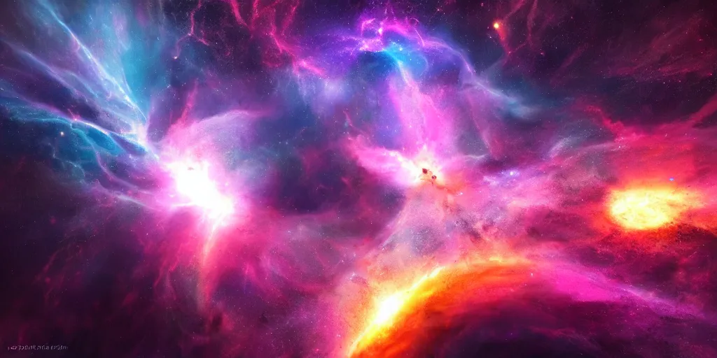 Prompt: sci - fi space nebula, concept art, trending on, volumetric lighting, epic composition, colorful, high contrast