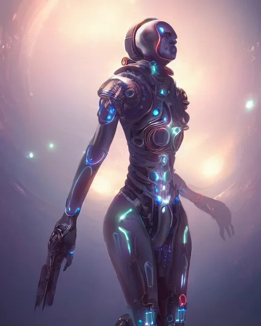 Image similar to benevolent android necromancer, aura of light, artificial intelligence, scifi, futuristic, highly detailed, trending on artstation, lee ji - eun, advanced technology, art by vitaly bulgarov