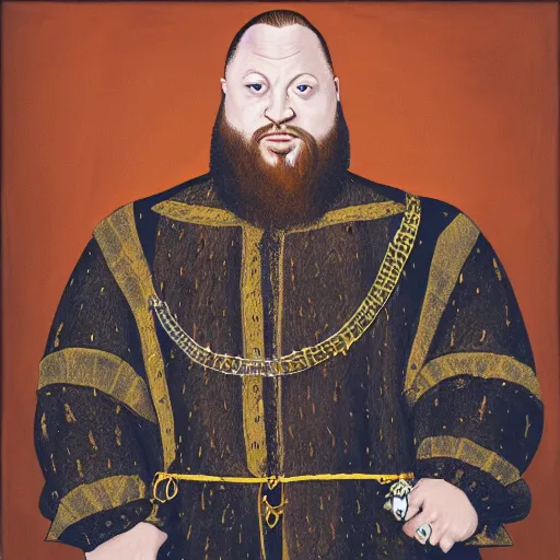 Prompt: action bronson, portrait, action bronson as king henry viii, painting