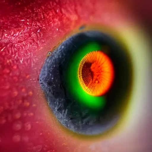 Image similar to fiery eyes in a photorealistic macro photograph, shallow DOF, wild