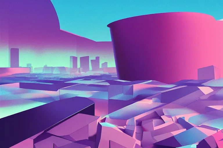 Image similar to soft clean chrome geometric landscape, retrofuturism, sci - fi, hyper realism, vaporwave aesthetic, digital art