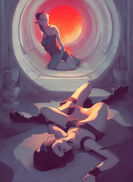 Prompt: throneroom with a single man laying on the ground, blood on the floor, in the style of artgerm, charlie bowater, sam guay, atey ghailan and mike mignola, no people, vibrant colors and hard shadows and strong rim light, plain background, comic cover art, trending on artstation