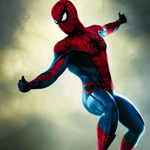 Image similar to ryan reynolds as spider - man, wearing a black and blue suit, cinematic, volumetric lighting, f 8 aperture, cinematic eastman 5 3 8 4 film, photorealistic by greg rutkowski, by stanley artgerm, by alphonse mucha