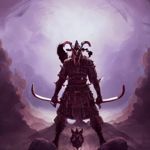 Image similar to A digital intricate illustration concept art of samurai baphomet inspired art by Renato muccillo and Andreas Rocha and Johanna Rupprecht + dofus colors, wakfu colors + symmetry + greco-roman art, intricate complexity, epic composition, magical atmosphere, highly detailed, cinematic lighting + masterpiece, trending on artstation + 8k