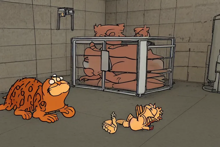 Prompt: garfield in SCP containment cell