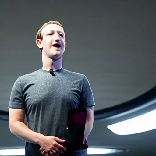 Image similar to mark Zuckerberg hopping back aboard the mothership as he has decided to go back home, dramatic mood lighting, professional photography