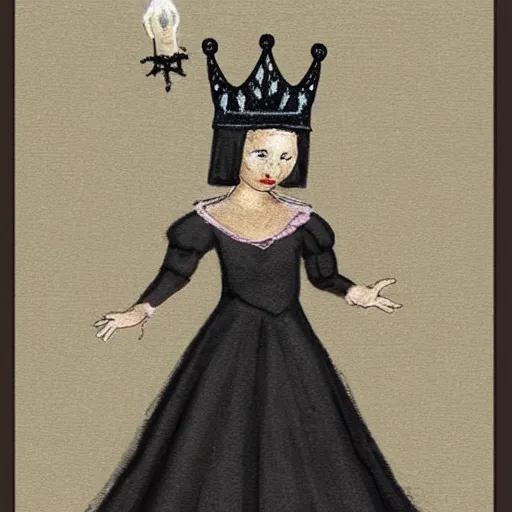 Image similar to anthromorphic black cat dressed in medieval princess gown with crown