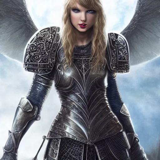 Image similar to the picture of taylor swift in a knight armor, epic fantasy art, mystical, mystic atmosphere, mythology, photo realistic, high detail, ultra realistic, hyper realistic, high definiton, 4 k uhd,