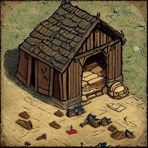 Prompt: a medieval barrack where you train warriors, painted, 2 d game