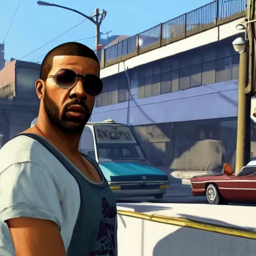 Prompt: Drake In GTA V, loading screen, screenshot