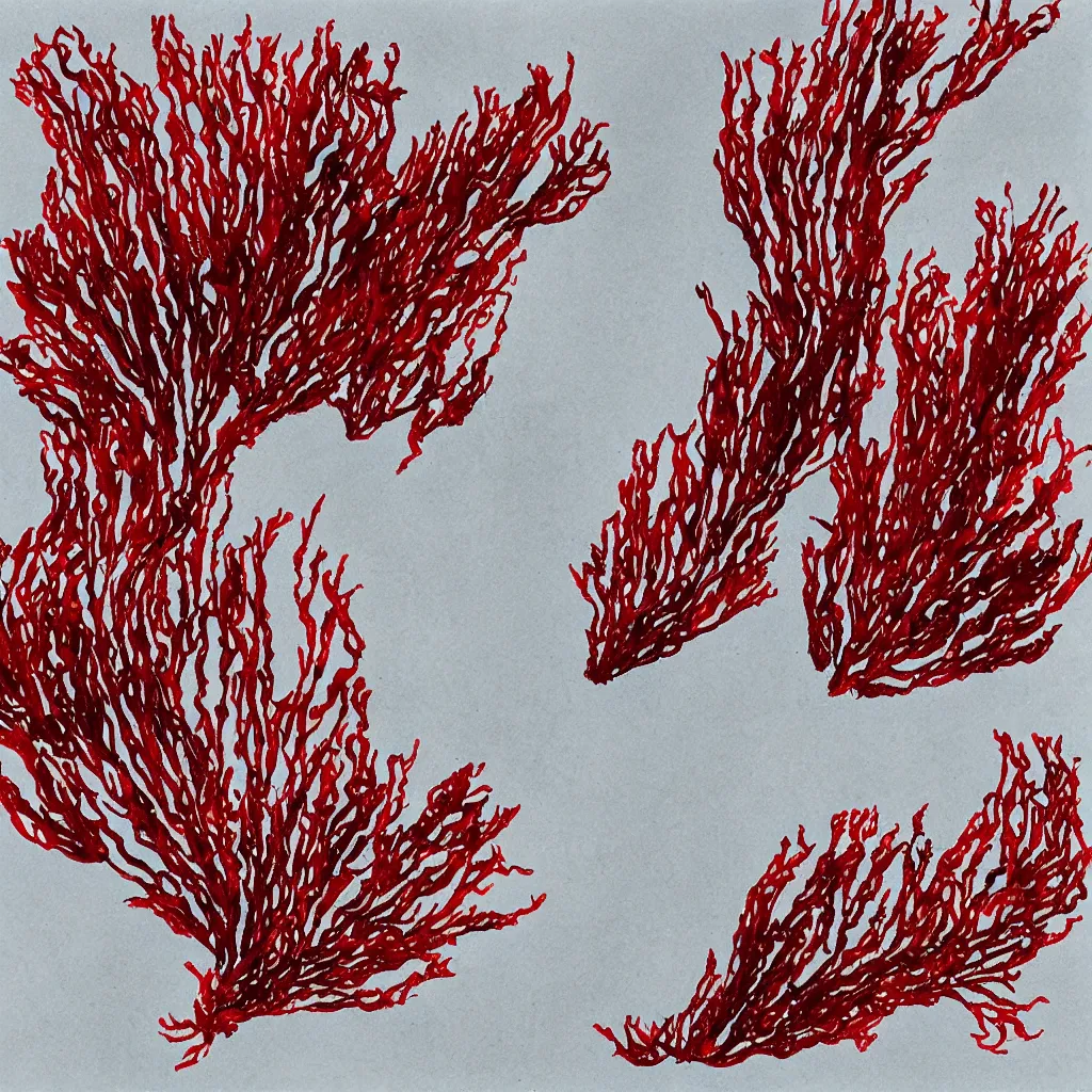 Prompt: bladder wrack and red dulse seaweed, decorative design against a grey background, done in Water colour