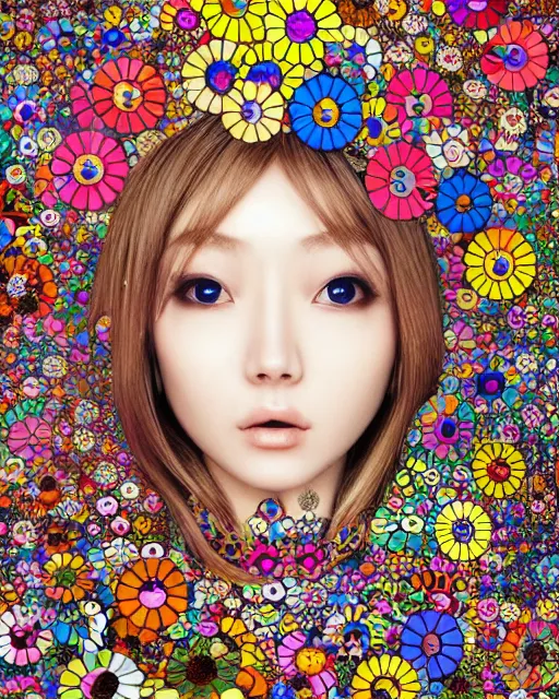 Prompt: a beautiful girl surrounded by bright intricate patterns, by takashi murakami, intricate painting, hyper realistic, extremely detailed and beautiful aesthetic face, 8 k resolution