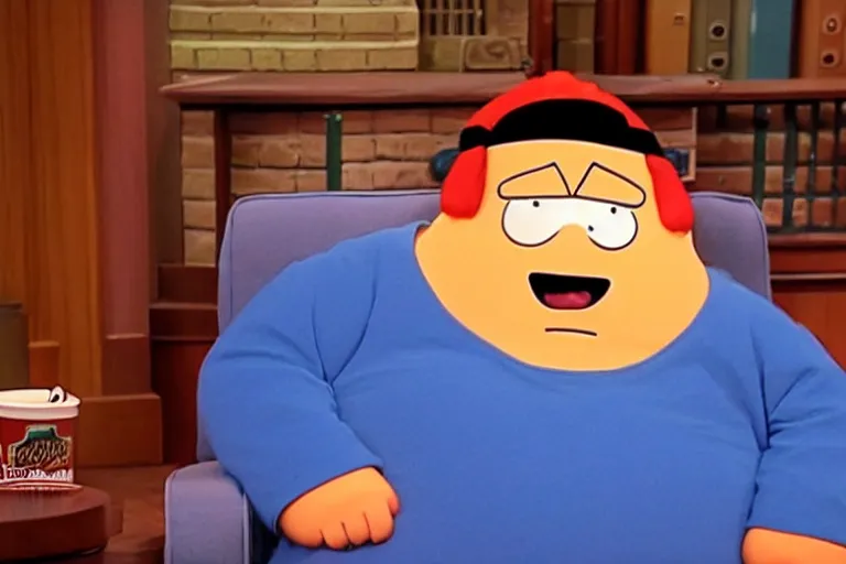 Prompt: Eric Cartman on the Jimmy Fallon Show, he is the main guest. Jimmy Fallon is laughing maniacally