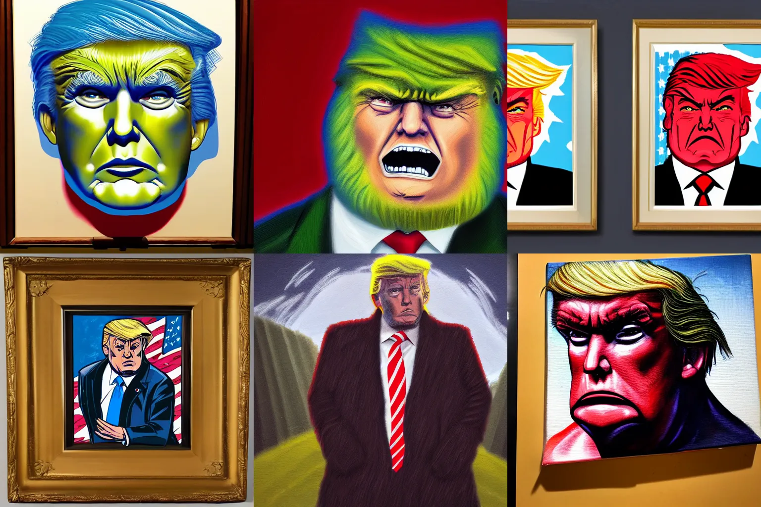 Prompt: In the style of 2d comic book style, Trump as a sasquatch portrait, oil on canvas, cinematic lighting