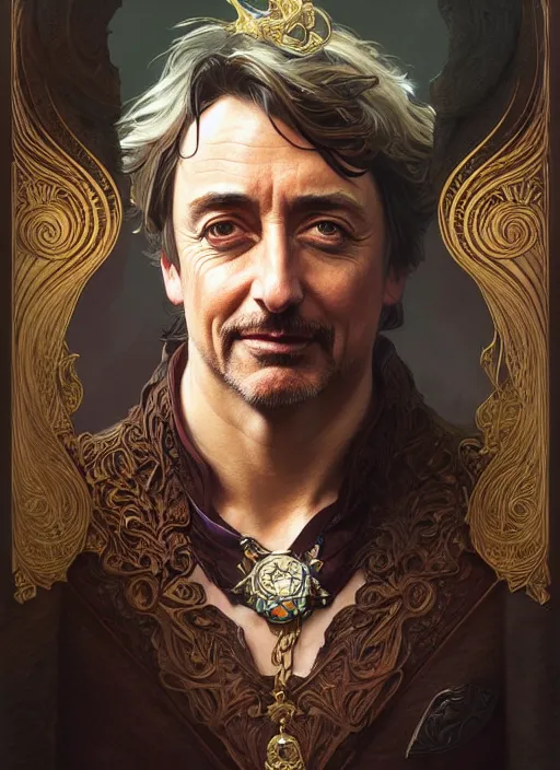 Image similar to portrait of richard hammond, d & d, fantasy, intricate, elegant, highly detailed, digital painting, artstation, concept art, smooth, sharp focus, illustration, art by artgerm and greg rutkowski and alphonse mucha