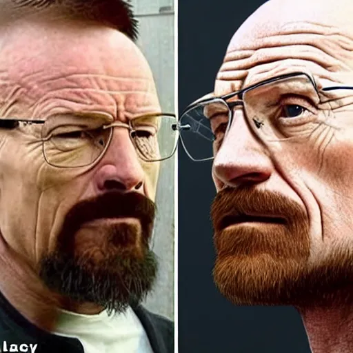 Image similar to walter white meets his doppelganger that don't look like him that much