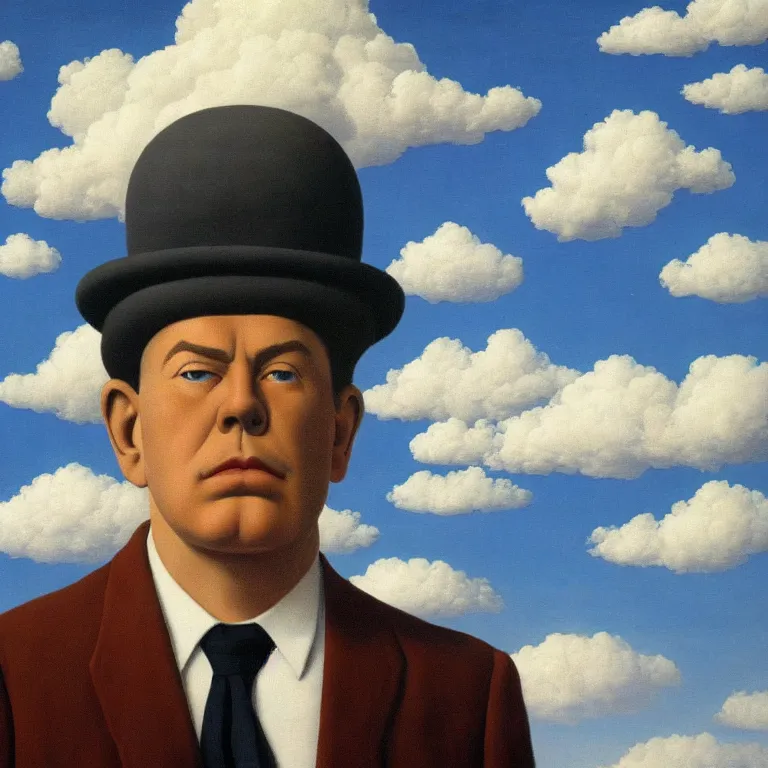 Image similar to cloud - man, by rene magritte, centered, detailed painting, hd, hq, high resolution, high detail, 4 k, 8 k