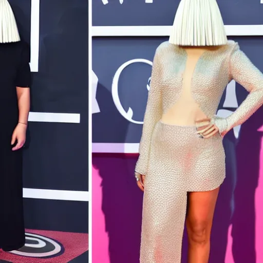 Image similar to Sia Furler red carpet full body