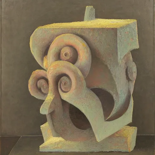Image similar to an impasto painting by shaun tan of an abstract sculpture by the caretaker and ivan seal ( 1 9 0 0 )